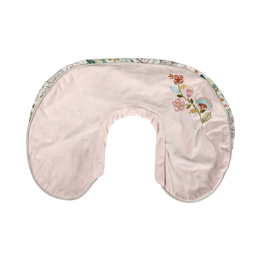 Boppy Nursing Pillow Cover Pink Plush Floral Embroidery Jungle Animal Reversible